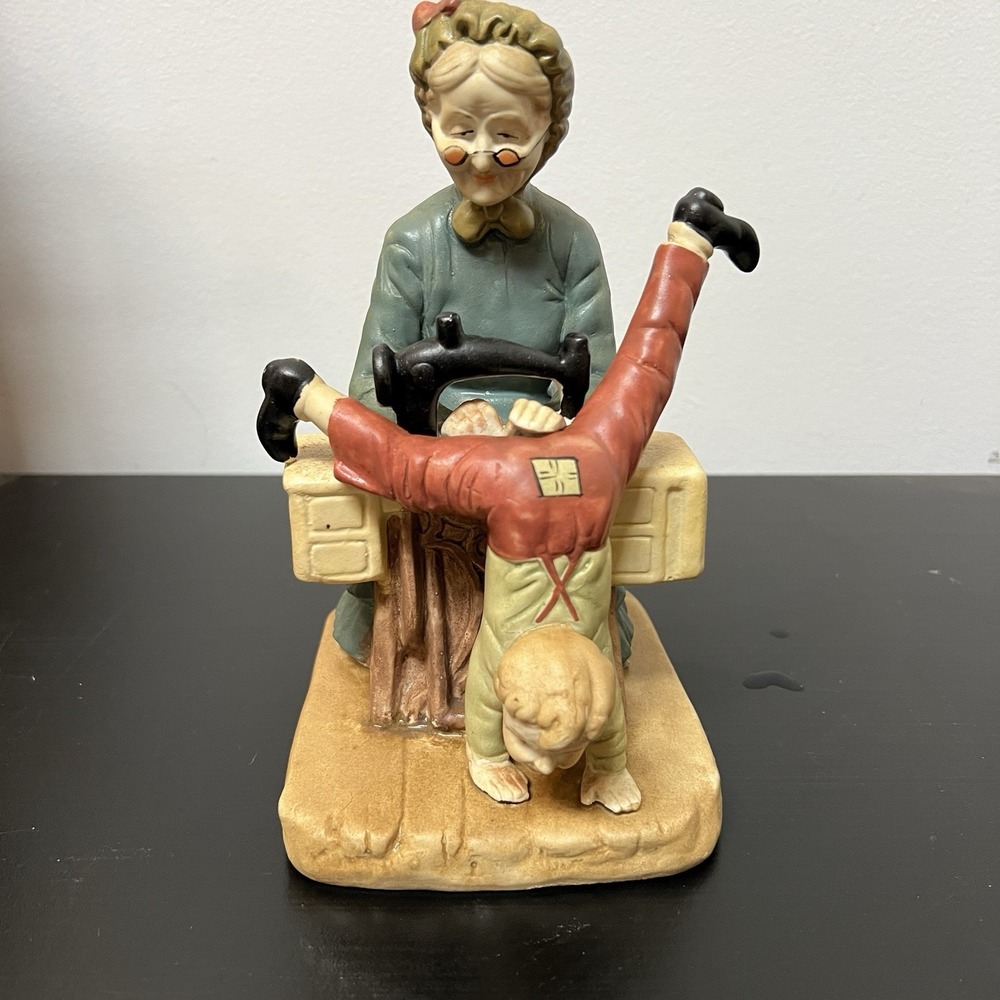 A Stitch In Time Figurine Grandma Sewing Little Boy's Pants‎ On Machine